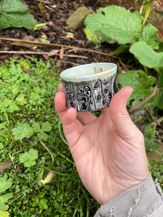 Small Mint Green Pot with Mushrooms