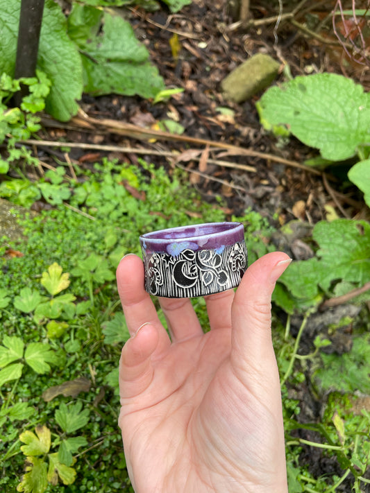 Tiny Purple Pot with Mushrooms